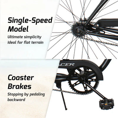 Tracer Bikes | Tracer ACE 26" Beach Cruiser Bike for Men, Single Speed, Hi-ten Steel Frame, Black, 26" Tires |  Chico USA, Inc. 