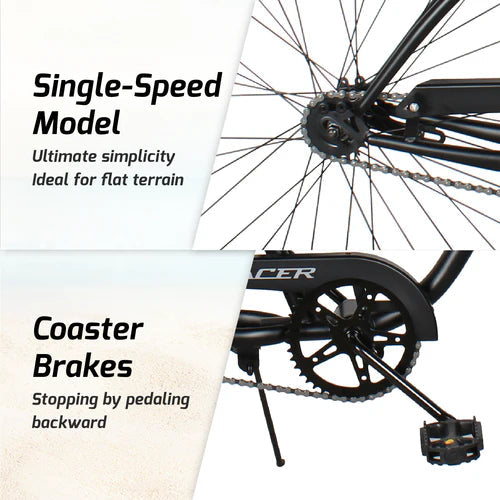 Tracer Bikes | Tracer ACE 26" Beach Cruiser Bike for Men, Single Speed, Hi-ten Steel Frame, Black, 26" Tires |  Chico USA, Inc. 