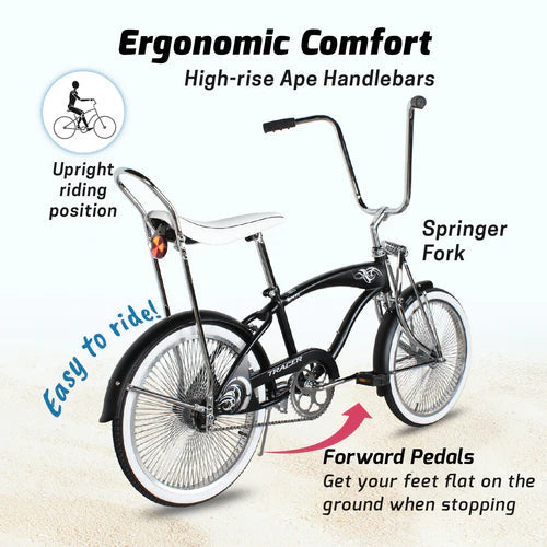 Tracer Bikes | Tracer Hyena Classic Beach Lowrider Bike with 20" Wheels and Banana Seat, Single Speed |  Chico USA, Inc. 