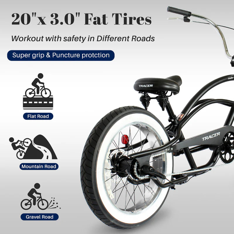 Tracer Bikes | Tracer Master 3i 20'' Internal 3-Speed Chopper Style Cruiser Bike with Fat Tires |  Chico USA, Inc. 
