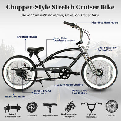 Tracer Bikes | Tracer Master 3i 20'' Internal 3-Speed Chopper Style Cruiser Bike with Fat Tires |  Chico USA, Inc. 