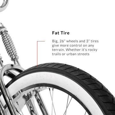 Tracer Bikes | Tracer Master DS 26" Dual Springer Chopper Stretch Beach Cruiser Bike with Fat Tires |  Chico USA, Inc. 