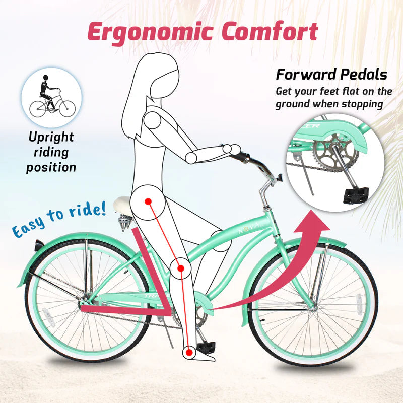 Tracer Bikes | Tracer NOVA 26" Beach Cruiser Bike Single Speed with Moon-Type Handlebar and KT Coaster Brake for Women |  Chico USA, Inc. 