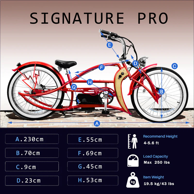 Tracer Bikes | Tracer Signature Pro 26" 800W Chopper Cruiser Electric Bike with Cigarette Lighter & USB Charging Port |  Chico USA, Inc. 