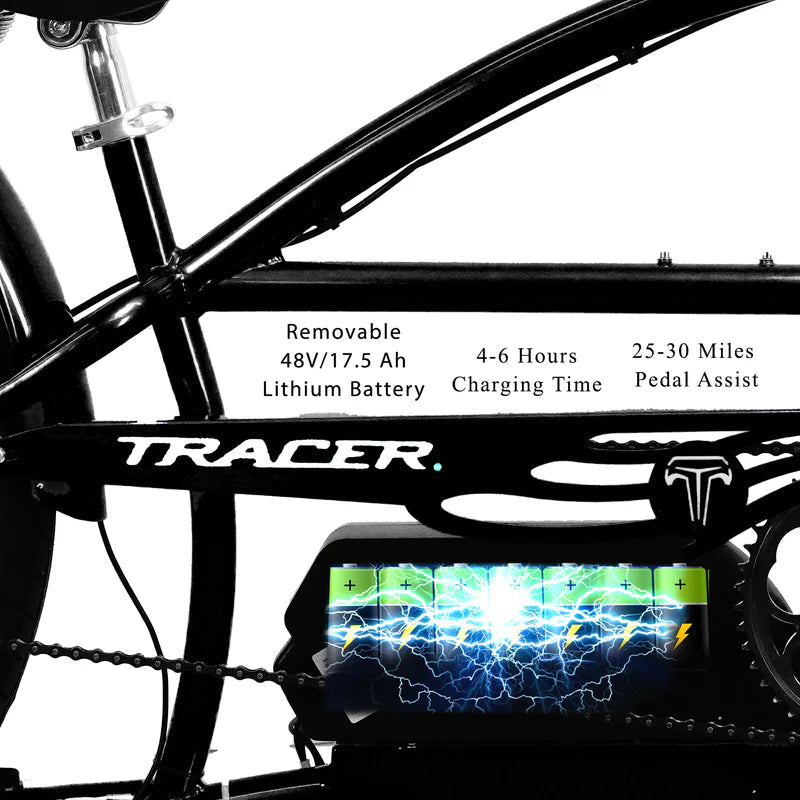 Tracer Bikes | Tracer Signature Pro 26" 800W Chopper Cruiser Electric Bike with Cigarette Lighter & USB Charging Port |  Chico USA, Inc. 