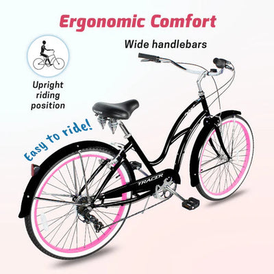 Tracer Bikes | Tracer TAHA 26" Female Beach Cruiser Coaster Brake Bike with Alloy Rims and Fenders 1 Speed |  Chico USA, Inc. 