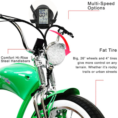Tracer Bikes | Tracer Twenty5 DS 500W 26" Dual Springer Cruiser E-Bike with Shimano 7-Speed, Disc Brakes |  Chico USA, Inc. 