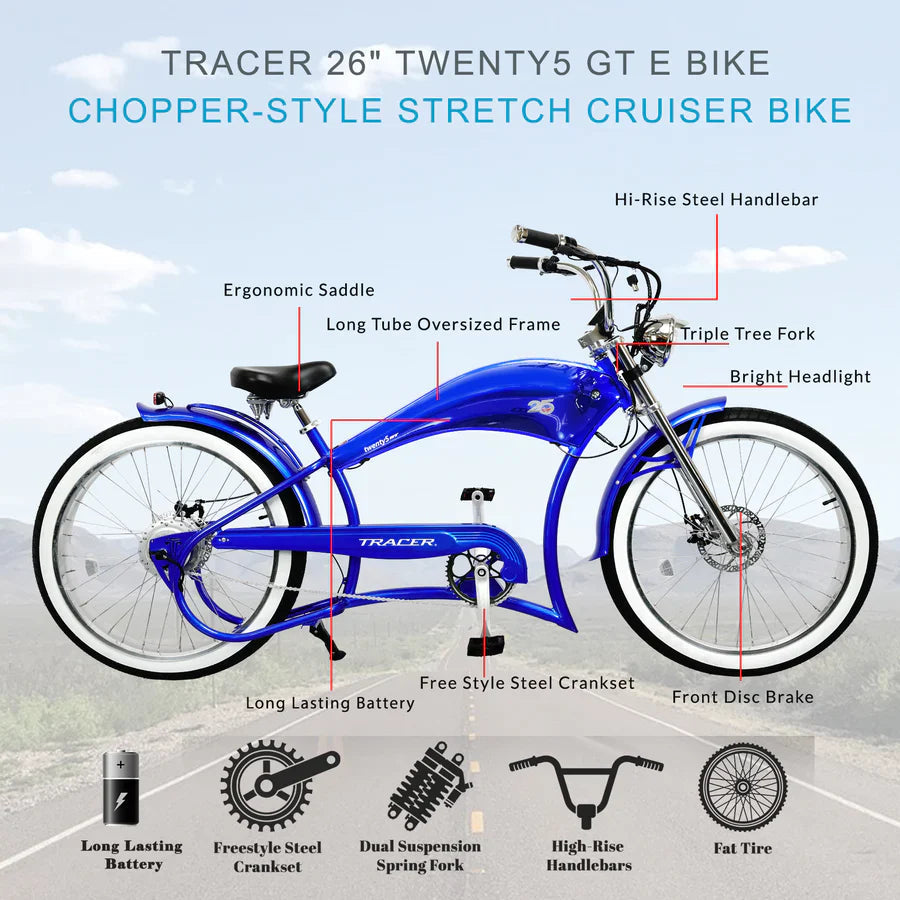 Tracer Bikes | Tracer Twenty5 GT 500W 26" CRUISER E-BIKE |  Chico USA, Inc. 