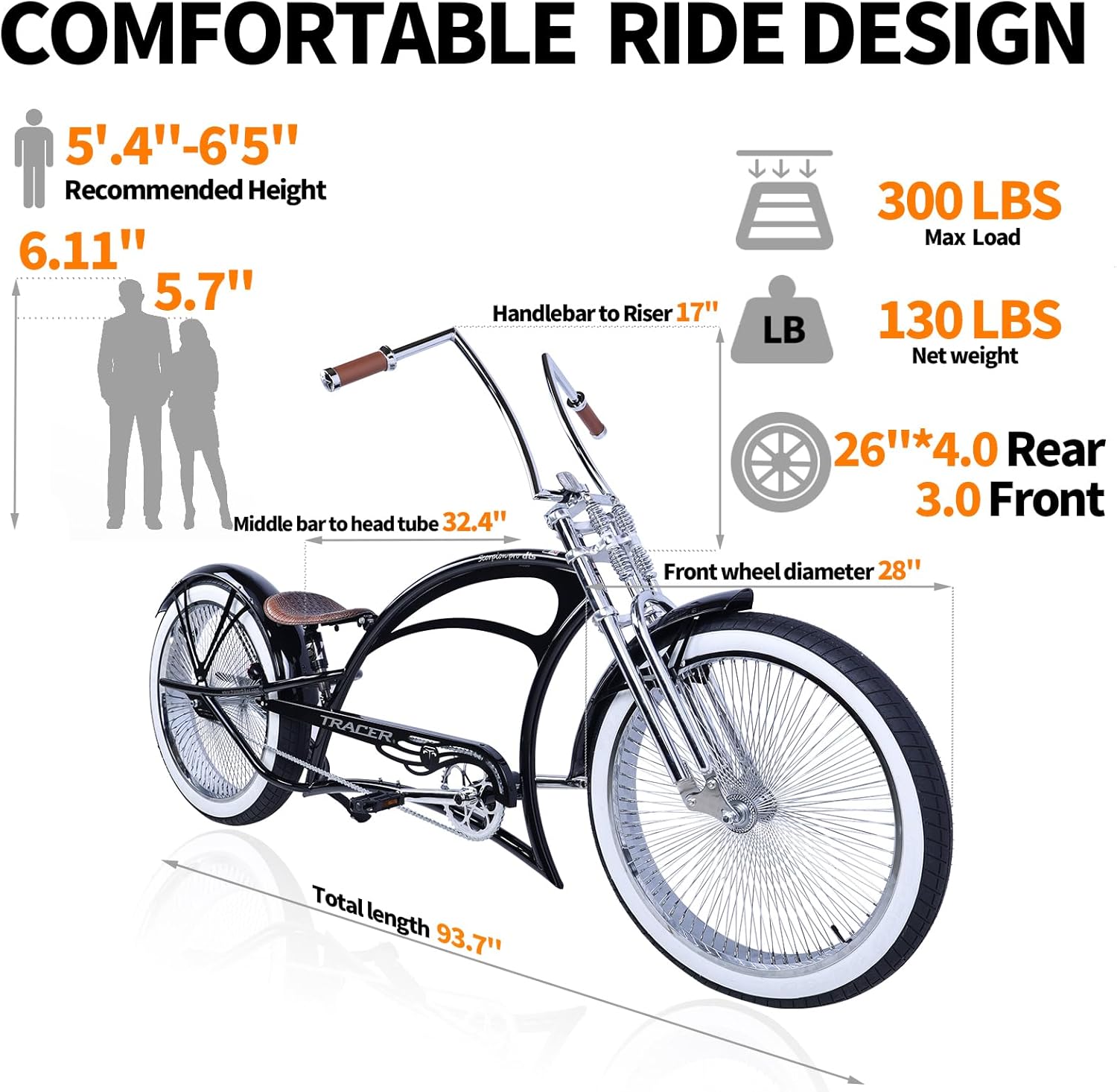 Tracer Scorpion Pro DTS  26" Chopper-Style Stretch Cruiser Bike - Chico USA, Inc.