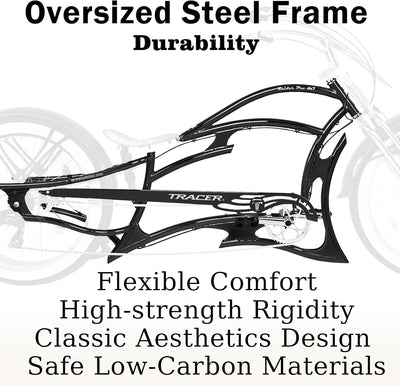 Tracer Raider Pro DS 26" 7-Speed Chopper Style Stretch Cruiser Bike - Chico USA, Inc.