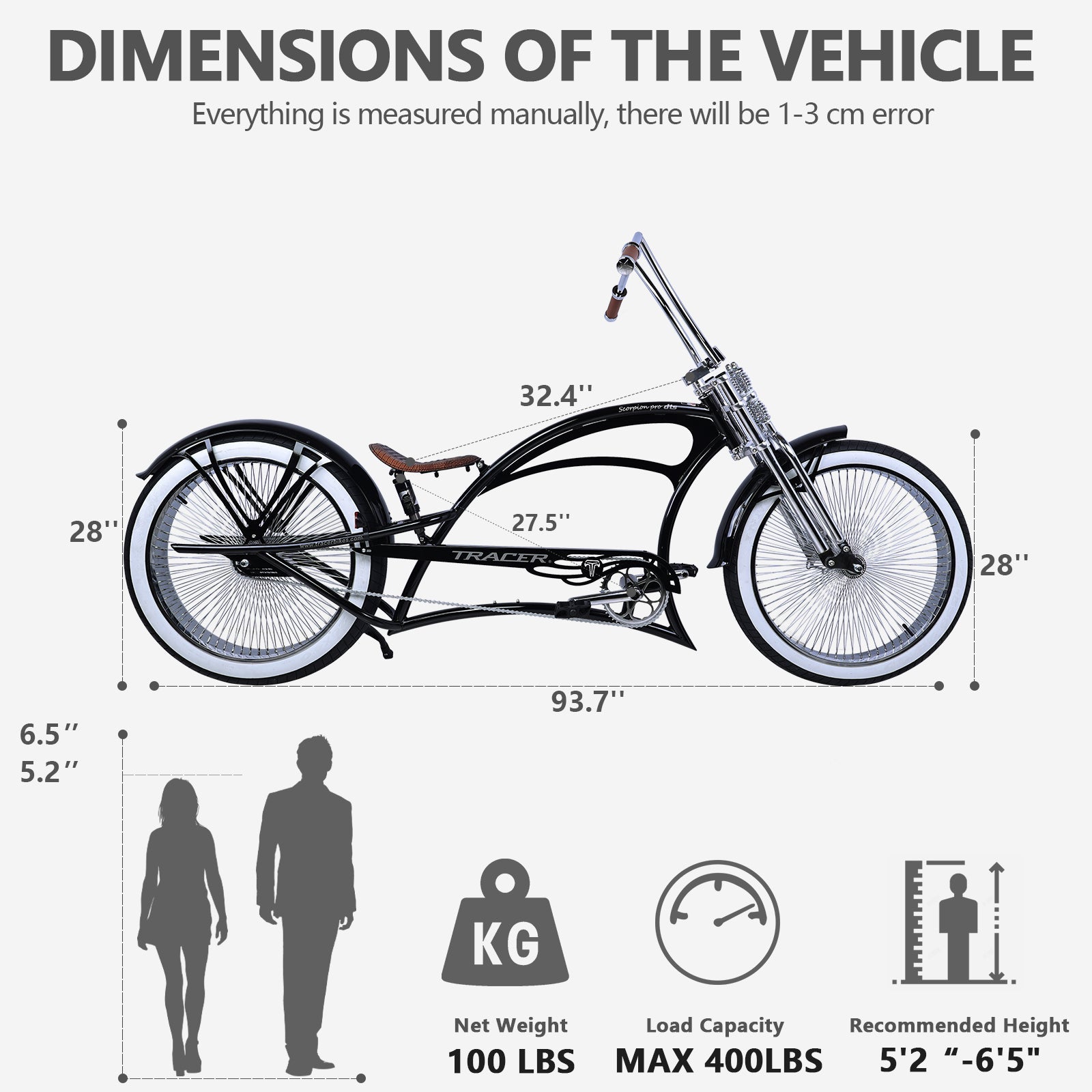 Tracer Scorpion Pro DTS  26" Chopper-Style Stretch Cruiser Bike - Chico USA, Inc.