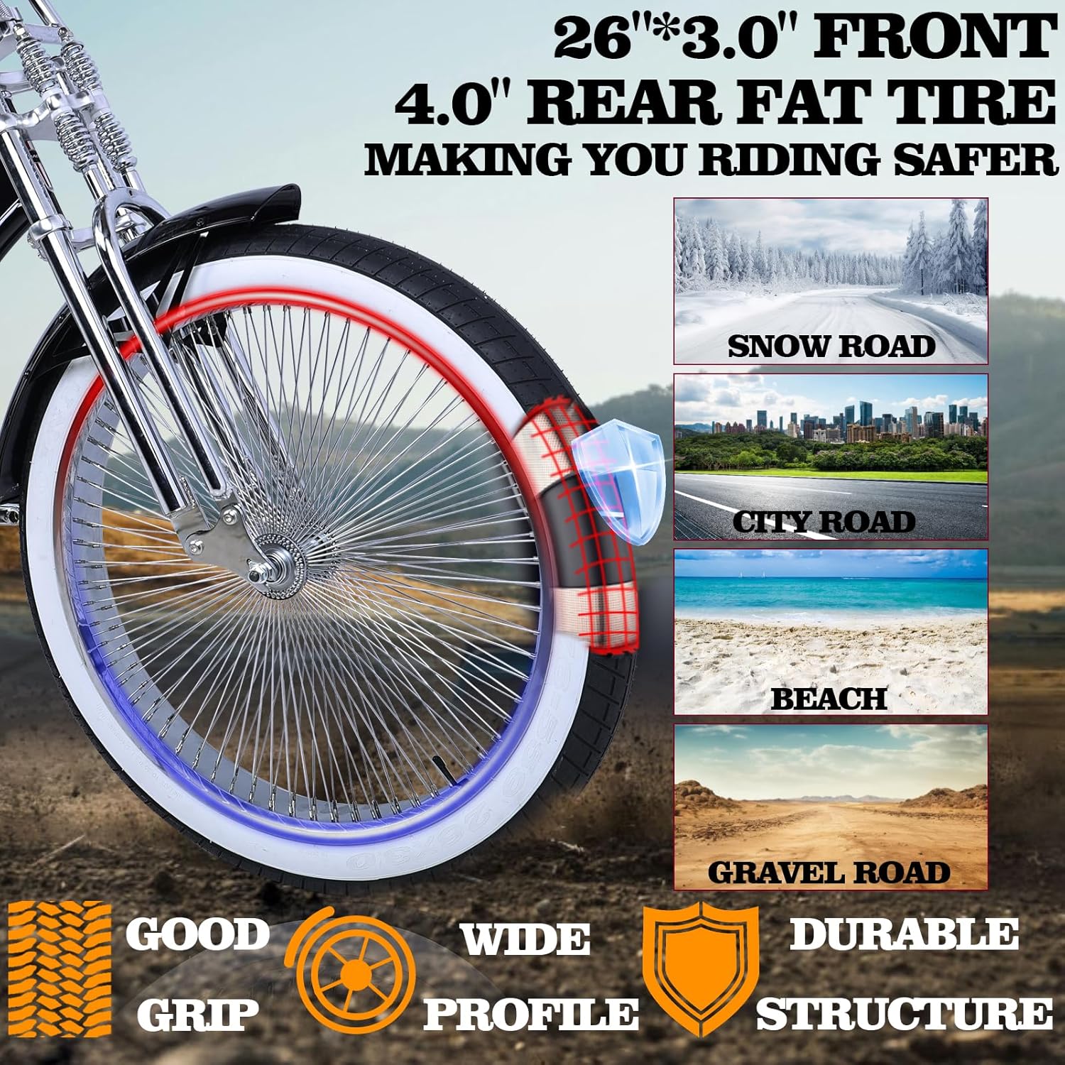 Tracer Scorpion Pro DTS  26" Chopper-Style Stretch Cruiser Bike - Chico USA, Inc.