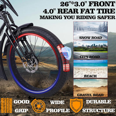 Tracer Raider Pro DS 26" 7-Speed Chopper Style Stretch Cruiser Bike - Chico USA, Inc.