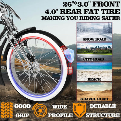 Tracer Raider Pro DS 26" 7-Speed Chopper Style Stretch Cruiser Bike - Chico USA, Inc.