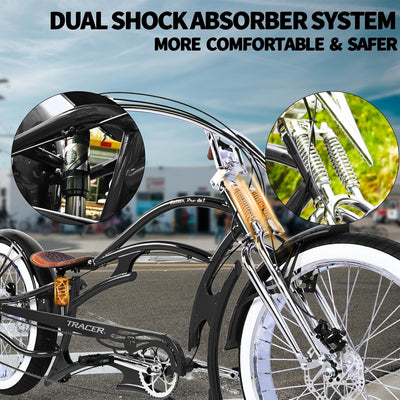 Tracer Raider Pro DS 26" 7-Speed Chopper Style Stretch Cruiser Bike - Chico USA, Inc.