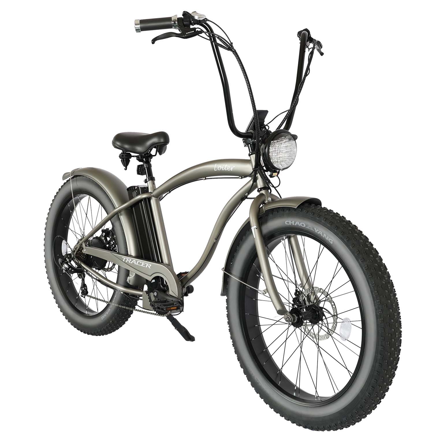 Tracer Loiter 26" Electric Cruiser Bike, 48V 800W, 7-Speed, Multiple Colors - Chico USA, Inc.
