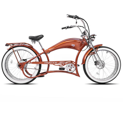 Tracer Twenty5 800w Stretch Cruiser Electric Bicycle - Chico USA, Inc. #color_EB-TWENTY5-GT-TT-BRW_PLS