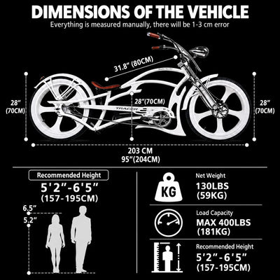 Tracer Raptor Pro DS 800W Chopper Style Stretch Cruiser Bike - Chico USA, Inc.