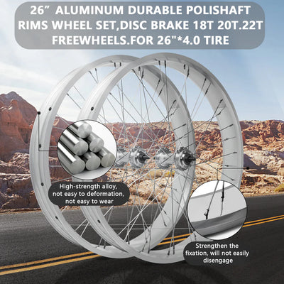 Tracer Bikes | Tracer WH-T952636D7 26" 7-Speed Fat Tire Wheel Set, Disc Brake Compatible, Black and Polished |  Chico USA, Inc. 