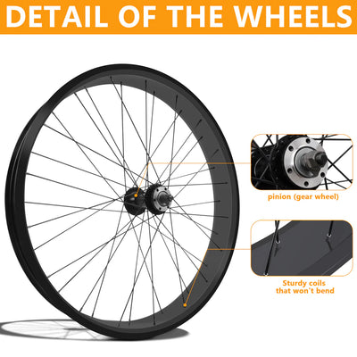Tracer Bikes | Tracer WH-T952636D7 26" 7-Speed Fat Tire Wheel Set, Disc Brake Compatible, Black and Polished |  Chico USA, Inc. 