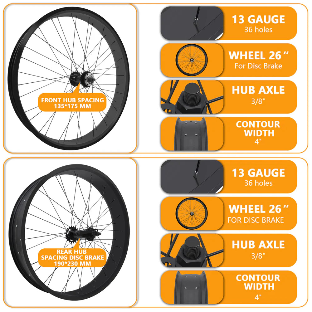 Tracer Bikes | Tracer WH-T952636D7 26" 7-Speed Fat Tire Wheel Set, Disc Brake Compatible, Black and Polished |  Chico USA, Inc. 