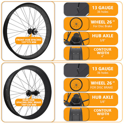 Tracer Bikes | Tracer WH-T952636D7 26" 7-Speed Fat Tire Wheel Set, Disc Brake Compatible, Black and Polished |  Chico USA, Inc. 