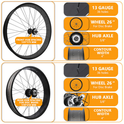 Tracer Bikes | Tracer WH-TR952636RK3 26" Fat Tire Wheel Set with Sturmey Archer 3-Speed Hub, Disc Brake Compatible |  Chico USA, Inc. 