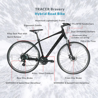 Tracer Bikes | Tracer Bravery DX 700C Hybrid Bike, Aluminum Frame, Shimano 24-Speed, Disc Brakes, Multiple Colors |  Chico USA, Inc. 