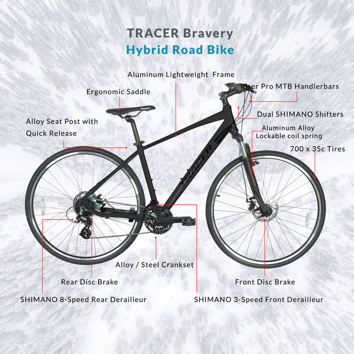 Tracer Bikes | Tracer Bravery DX 700C Hybrid Bike, Aluminum Frame, Shimano 24-Speed, Disc Brakes, Multiple Colors |  Chico USA, Inc. 