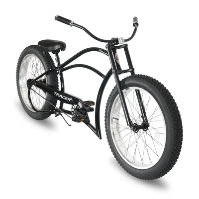 Tracer Bikes | Tracer Harman GT 26" Chopper Cruiser Bike – 26" Fat Tire Stretch Frame, Single Speed, Hi-Ten Steel, Black Matte & Black |  Chico USA, Inc. 