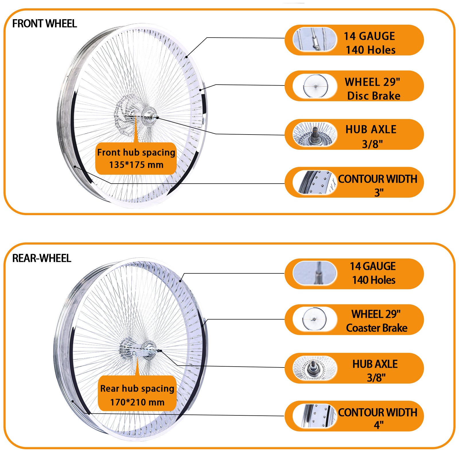 Chico WH-TH9529140C-CP Mirror Electroplating 29" Bike Fat Rims Wheel Set - Chico USA, Inc.