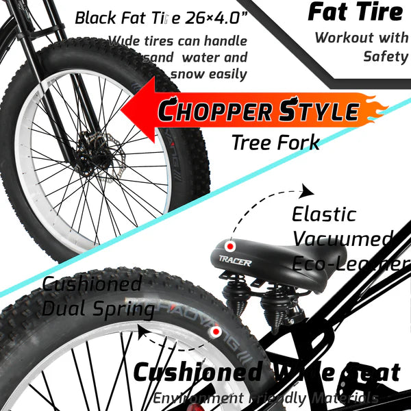Tracer Siena GT 26'' Chopper Stretch Cruiser Fat Tire Bike with Hi-Rise Handlebars, 1 Speed/7 Speed, Multiple Colors - Chico USA, Inc.
