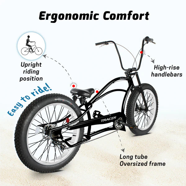 Tracer Bikes | Tracer Siena GT 26'' Chopper Stretch Cruiser Fat Tire Bike with Hi-Rise Handlebars, 1 Speed/7 Speed, Multiple Colors |  Chico USA, Inc. 