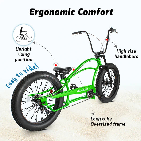 Tracer Bikes | Tracer Siena GT 26'' Chopper Stretch Cruiser Fat Tire Bike with Hi-Rise Handlebars, 1 Speed/7 Speed, Multiple Colors |  Chico USA, Inc. 