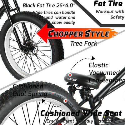 Tracer Siena GT 26'' Chopper Stretch Cruiser Fat Tire Bike with Hi-Rise Handlebars, 1 Speed/7 Speed, Multiple Colors - Chico USA, Inc.