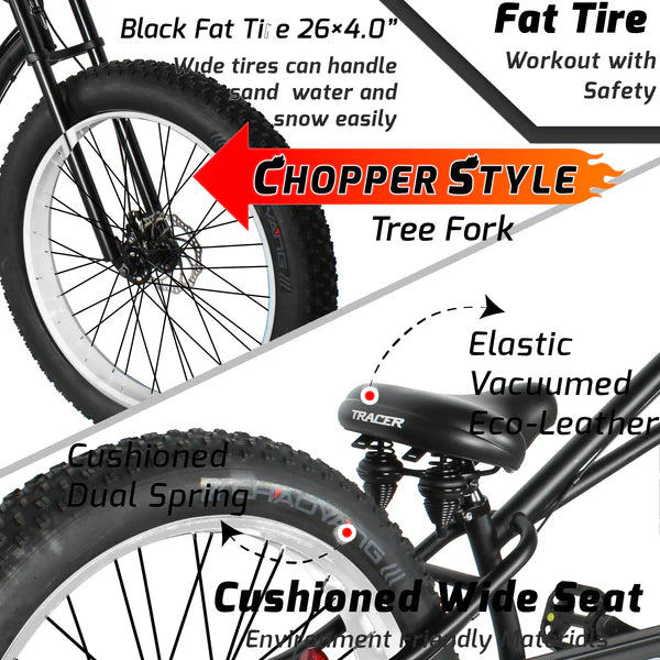 Tracer Siena GT 26'' Chopper Stretch Cruiser Fat Tire Bike with Hi-Rise Handlebars, 1 Speed/7 Speed, Multiple Colors - Chico USA, Inc.