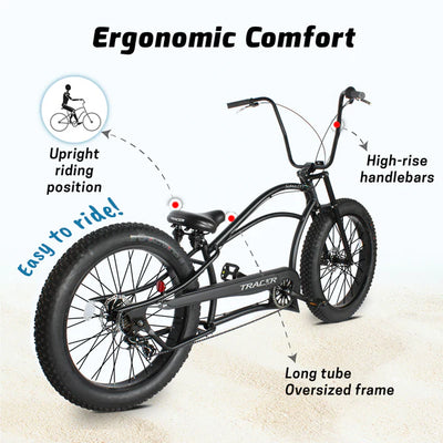 Tracer Bikes | Tracer Siena GT 26'' Chopper Stretch Cruiser Fat Tire Bike with Hi-Rise Handlebars, 1 Speed/7 Speed, Multiple Colors |  Chico USA, Inc. 