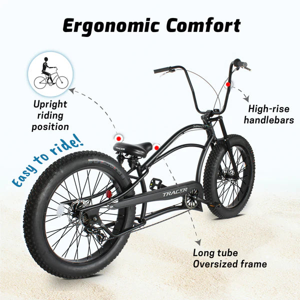 Tracer Bikes | Tracer Siena GT 26'' Chopper Stretch Cruiser Fat Tire Bike with Hi-Rise Handlebars, 1 Speed/7 Speed, Multiple Colors |  Chico USA, Inc. 