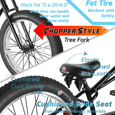 Tracer Siena GT 26'' Chopper Stretch Cruiser Fat Tire Bike with Hi-Rise Handlebars, 1 Speed/7 Speed, Multiple Colors - Chico USA, Inc.