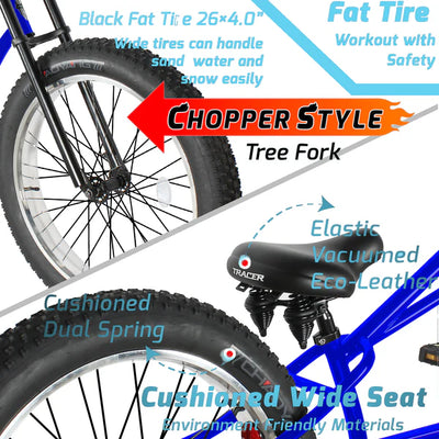 Tracer Siena GT 26'' Chopper Stretch Cruiser Fat Tire Bike with Hi-Rise Handlebars, 1 Speed/7 Speed, Multiple Colors - Chico USA, Inc.