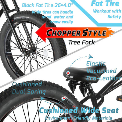 Tracer Siena GT 26'' Chopper Stretch Cruiser Fat Tire Bike with Hi-Rise Handlebars, 1 Speed/7 Speed, Multiple Colors - Chico USA, Inc.