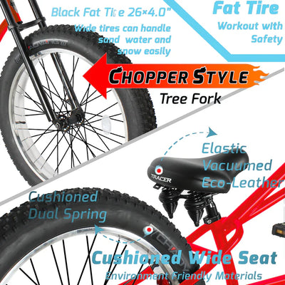 Tracer Siena GT 26'' Chopper Stretch Cruiser Fat Tire Bike with Hi-Rise Handlebars, 1 Speed/7 Speed, Multiple Colors - Chico USA, Inc.