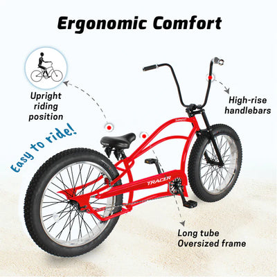 Tracer Siena GT 26'' Chopper Stretch Cruiser Fat Tire Bike with Hi-Rise Handlebars, 1 Speed/7 Speed, Multiple Colors - Chico USA, Inc.